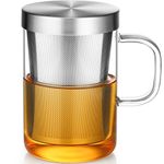 Ecooe Borosilicate Glass Tea Cup with Stainless Steel Infuser & Lid, 500mL (Full Capacity)