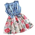 Csbks Little Girls Summer Sleeveless Floral Denim Dress Toddler Bow Casual Sundress White 160