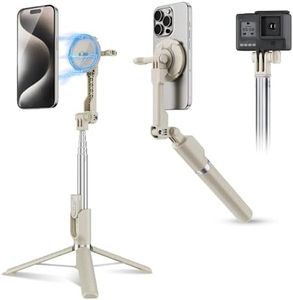 KIWIFOTOS Magnetic Tripod for iPhone MagSafe Selfie Stick for iPhone 16 15 14 Pro Max with Detachable Remote for Travel Selfie Vlogging Video Portable Smartphone Tripod (Beige)