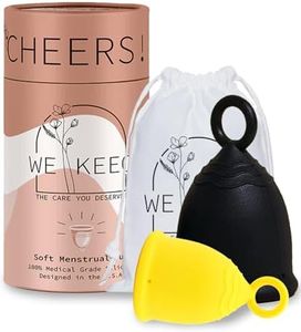 WE KEEO Menstrual Cup - Reusable, Soft & Safe Medical Grade Silicone Period Cup - 12 Hours Comfort - Eco Friendly Tampon & Pad Alternative for Active Lifestyle & Heavy Flow (Yellow & Black)