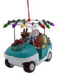 Santa in Golf Cart with Lights Christmas Ornament, 2.5 Inches