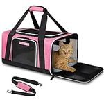 Petskd Pet Carrier 17x13x9.5 Southwest Airline Approved,Pet Travel Carrier Bag for Small Cats and Dogs, Soft Dog Carrier for 1-15 LBS Pets,Dog Cat Carrier with Safety Lock Zipper (Pink)