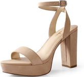 Ankis Platform Heels for Women 4 Inches Chunky Heels Sandals for Women Comfy Open Toe Block Heeled Sandals Nude White Silver Gold Black Ankle Strappy Heels for Women,Nude suede,Size 8