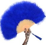 OMyTea 1920s Feather Fan for Women - Vintage Folding Hand Fan - Flapper Accessories for Great Gatsby Party, Harlem Nights, Halloween Costume, Boudoir Props, Wedding, Decoration, Dancing (Blue)