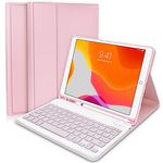 Keyboard Case for iPad 10.2 9th Generation 2021 / 8th Gen 2020 / 7th Gen 2019 / Air 3rd 2019 / iPad Pro 10.5 2017 - Slim Protective Case with Apple Pencil Holder Wireless Detachable Keyboard (Pink)