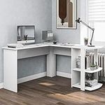 Merax Corner Office Large PC Laptop Workstation Multi-Function Working, Studying, Computer Using,Playing Games with 2 Storage/Book Shelves, Engineered Wood, White, L Shaped Desk