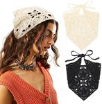 DRESHOW Floral Crochet Hair Bandana 2 PCS Tie Knotted Headscarf Vintage Headband Knitted Head Kerchief for Women&Girls