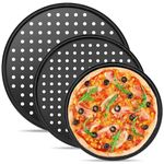 CasaCulina 3PCS Round Pizza Pan with Holes, Nonstick Pizza Tray for Oven 9Inch, 11Inch, 12 Inch, Pizza Baking Pans, Perforated Carbon Steel Pizza Bakeware for Home Restaurant Kitchen Baking