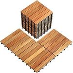 TimberWave Pack of 20 Deck Tiles, Solid Acacia Wood Floor Tiles, Patio Tiles Outdoor Interlocking Waterproof All Weather (12" x 12" - 6 Slat, Golden Teak, 20)