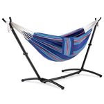 VonHaus Hammock with Stand - Freestanding 2 Person Striped Hammock Seat with Steel Frame - Polycotton Material & Adjustable Frame for Garden - Travel Bag for Beach, Camping & Outdoors - Blue Stripe