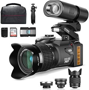 NBD-PT Appareil Photo Reflex numérique 33MP, caméra de vlogging HD1080P avec téléobjectif 24X, Objectif Grand Angle 0,5X et lumière LED, Le Meilleur Appareil Photo pour Les débutants (PT)