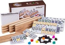 Smilejoy Mexican Train Dominoes,Domino Set for Adults,Domino Double 12 Set for Classic Board Games,Mexican Train Dominoes Set with 4 Wooden Racks Double Twelve Set Includes 91Tile (2-4 Players)