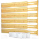 SpaceAid Bamboo Drawer Dividers with Labels, Kitchen Adjustable Drawer Organizers, Expandable Organization for Home, Office, Dressers and Bathroom, 6 Dividers (17-22 in)