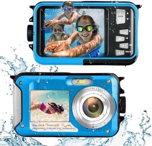 Underwater Camera for Snorkeling, 10FT Waterproof Digital Camera, Full HD 2.7K&48MP Compact Floatable Camera, Dual-Screen for Selfie/16X Digital Zoom/Fill Light/Support 128GB Card(Blue)