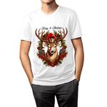 Roman Hills Christmas White T-Shirt for Mens Merry Christmas Printed, Reindeer (Medium, White)