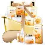 Spa Gift Basket, Honey Almond Spa Basket Bath and Body Set Includes Shower Gel, Bath Bomb, Bath Salts, Jojoba Oil & Lip Balm, Birthday Holiday Home Spa Gifts for Women & Men Fathers Day Mother day