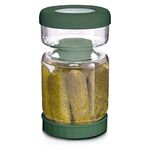 WhiteRhino Glass Pickle Jar with Strainer Hourglass, Flip Olive Container for Kitchen Storage,Upside Down Pickle Kimchi Jar,Leakproof Airtight Lids and Refrigerator Dishwasher Safe (Green /34oz)