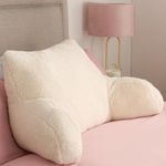 OHS Cream Reading Pillow for Adults Teddy, Super Soft Cosy Back Support Pillow for Bed Teddy Fleece Armchair Pillow Snuggle Cushion for Relaxing