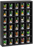 Shot Glass Display Case Black Wooden Shot Glass Holder Display Wall Mounted Shadow Box with Removable Shelves Shot Glasses Shelf Glass Rack Thimble Display Case Shot Glass Storage Case, 30 Slots