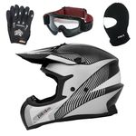 Zorax Black/Silver/White XL (61cm) ZOR-X305 Motocross HELMET & Gloves XL(11cm) & Goggles & Balaclava - MX Quad ATV Sports Enduro Crash Dirt Bike Helmet ECE 22.06 Certified