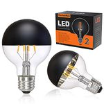 Karlunkoy LED Light Bulbs,G80/G25 Globe Black Tipped Edison Bulbs,6W(60W Equivalent) Dimmable,Half Chrome Reflected Anti-Glare 2700K Warm White Filament Bulbs,E26 Standard Base,CRI 90+, Decorative Bulb Pack of 2(Black)