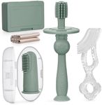 haakaa Training Toothbrush Set Oral Care Kit, Soft Silicone Toothbrush for Baby, Infants, Toddlers & Kids, Pea Green