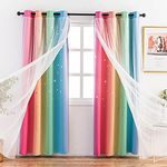 Stiio Kids Blackout Curtains 2 Panels, Star Cutout Ombre Stripe Rainbow Curtains Light Blocking Window Treatment for Girls and Boys Bedroom Home Decor, W52 x L63 inches