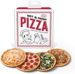 Genuine Fred HOT and Fresh Pizza Coasters, Set of 4 Realistic Pizza Style Drink Coasters, MDF and Cork, Packed in Authentic-Looking Mini Pizza Box, Fun and Functional Table Protection, Great Gift