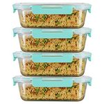 Allo Foodsafe Glass Containers With Lids With Break Free Lock,Oven Microwave Safe Containers,High Borosilicate Meal Prep Glass Food Storage Containers,Set Of 4,1520Ml,Rectangle - Transparent