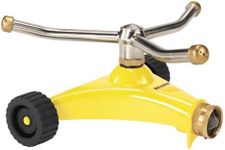 Dramm 15053 ColorStorm Premium 3-Arm Whirling Sprinkler with Heavy-Duty Metal Wheeled Base, Yellow