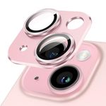 JETech Camera Lens Protector for iPhone 15 6.1-Inch and iPhone 15 Plus 6.7-Inch, Full Coverage 9H Tempered Glass Ring Cover, Matte Metal Plate, Case Friendly, 1-Pack (Pink)