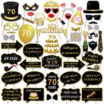 Konsait 70th Birthday Party Photo Booth Props with Stick (50Counts) for Her Him Funny Chic 70th Birthday Black and Gold Decorations, 70 Happy Birthday Party Favors Supplies for Adults Men and Women