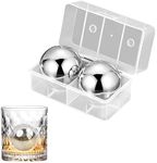 55 mm Stainless Steel Ice Ball Set with Storage Box, 2 Pcs Metal Ice Spheres, Large Round Whiskey Chilling Stones, Reusable Spherical Metal Ice Cubes, Chilling Balls for Beer/Cocktail/Vodka/Wine