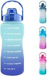 EYQ 64oz Leakproof Free Drinking Water Bottle with Motivational Time Marker BPA Free for Fitness, Gym and Outdoor Sports (Green/Blue Gradient)