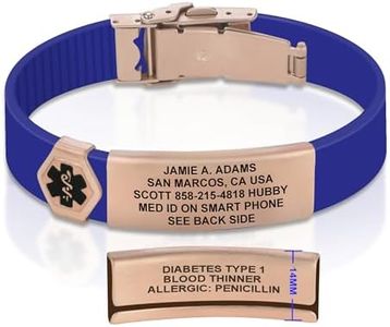 Divoti Custom Engraved Medical Alert ID Bracelet for Men & Women | Adjustable Silicone Band with Stainless Steel Clasp | Dual-Sided Laser Etching (Up to 7 Lines) |Emergency Info | Trim-to-Fit — JB-RG-BL/13MM