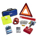 Ring RCT2 9 Piece Emergency Car Kit, with Universal Spare Bulb Kit, Booster Cables, Warning Triangle, High Vis Vest, First Aid Kit, Non-Slip Gloves, LED Torch and Storage Case