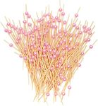 200pcs Cocktail Picks,12cm Pearl Fruit Sticks Handmade Sticks Cocktail Skewers Wooden Fancy Toothpicks (Pink)