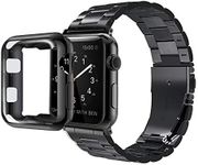 U191U Compatible with Apple Watch Bands 49mm 46mm 45mm 44mm 42mm 41mm 40mm 38mm, Stainless Steel iWatch Band with Case for Apple Watch Ultra2 Ultra Series 10 9 8 7 6 5 4 3 2 1 SE SE2 (Black 42mm)