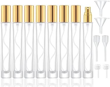 IRON BILL 10ml Glass Spray Bottle Perfume, Thick Glass Atomizer, Perfume Decanter Kit, Small Glass Travel Perfume Atomizer Bottle Refillable (8PCS, Gold)