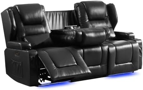 OQQOEE RV Reclining Loveseat, Power Recliner Sofa with Cup Holders & USB Ports, Theater Seating for Small Spaces, Living Room, Home Theater, Easy Assembly (Black, 3 Seater)