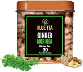 BLUE TEA - Ginger Moringa Tea - 30 Count - Pyramid Plant Based Tea Bags | AYURVEDIC BLEND | Detox Tea -Immunity Booster - Caffeine-free - Vegan - Non-GMO - Gluten Free | Tin Pack