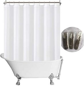 N&Y HOME Fabric Clawfoot Tub Shower Curtain 180 x 70 inches All Wrap Around, 36 Hooks Included, Hotel Quality, Washable, Water Repellent, Diamond Pattern White Bathroom Curtains with Grommets