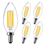 ROMANJOY Dimmable LED Candle Bulbs, 6W Equivalent 60W, 2700K Warm White, E14 Small Edison Screw Bulb, C35 Clear Glass LED Filament Lamp for Chandelier Ceiling Fans, 5 Pack