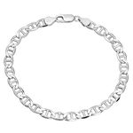 5.3mm Solid .925 Sterling Silver Flat Mariner Chain Link Bracelet, 9 inches