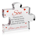 VELENTI Gifts for Son - Engraved Acrylic Block Puzzle Son Gift 3.35 x 2.76 inch - Son Thank You Gift from Mom and Dad - Son Birthday Gift - Christmas, Graduation Gift for Men, Boys