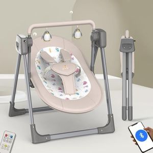 Infantso Automatic Baby Swing with 5 Point Safety Harness, Adjustable Swing for Baby 0-2 Years with Bluetooth & Remote Control, 5-Speeds, Mosquito Net, Soothing Music, Free Cushion