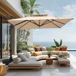 Sophia & William Cantilever Patio Umbrella 10'x 13', Hydraulic Lift Offset Large Outdoor Umbrellas, 2-Tier Hanging Umbrella with 360-degree Rotation, Beige with Base