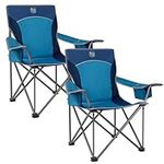 TIMBER RIDGE Camping Chairs for Adults Set of 2 Heavy Duty 200kg Capacity with Armrests, Extra Wide Outdoor Chairs Heavy Duty, Cup Holder and Side Pocket for Garden, Fishing, Picnic