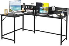 CASART L-shaped Computer Desk, Industrial Writing Desk Corner Table with 2 Bookshelves, File Rack & Adjustable Foot Pads, Home Office PC Laptop Table Computer Workstation (Black)