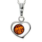 Genuine Cognac Baltic Amber & Sterling Silver Heart Pendant without Chain - 1674C